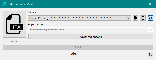 A screenshot of the Sideloadly application (Windows)