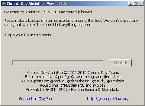 A screenshot of Absinthe (Windows)