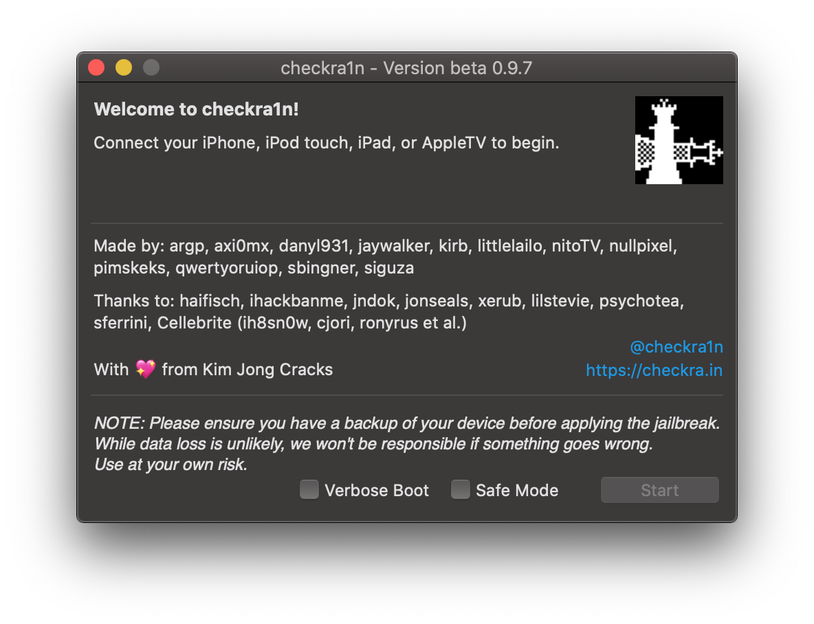 Uno screenshot dell’applicazione di checkra1n