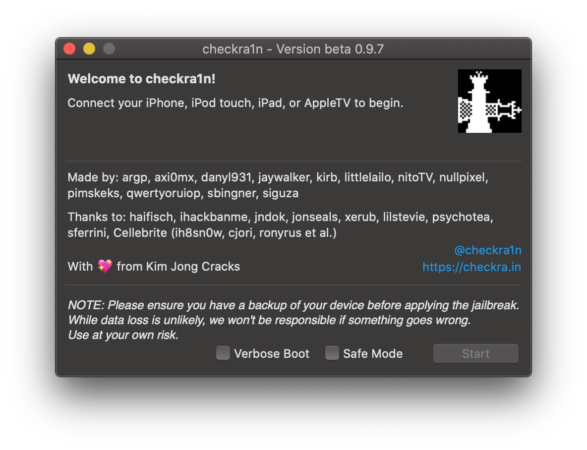 A screenshot of the checkra1n jailbreak