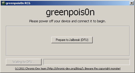 A screenshot of greenpois0n (Windows)