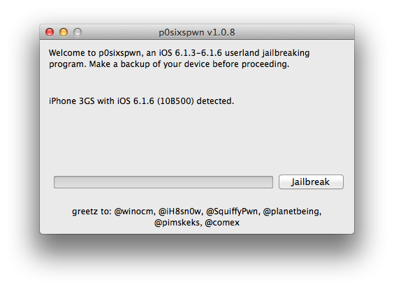 Uno screenshot del jailbreak di p0sixspwn